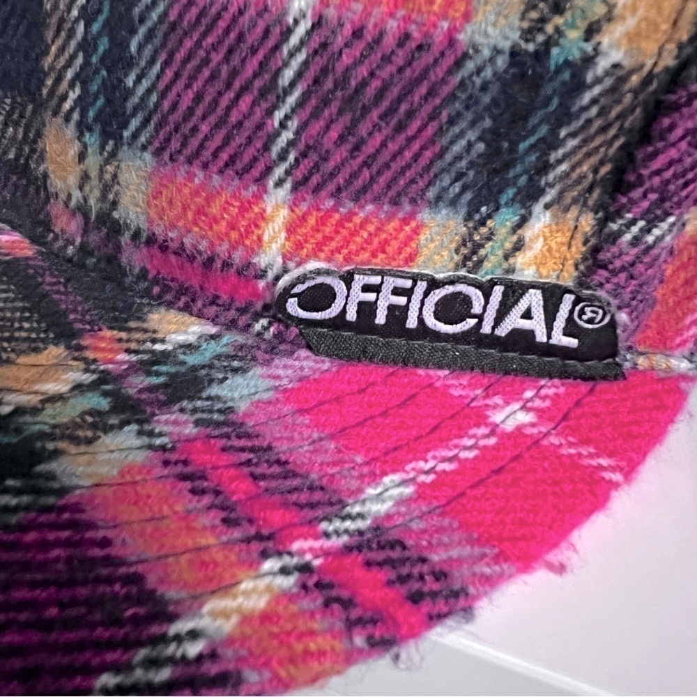 Bright Magenta Colorful Pink Plaid Flannel 5 Panel Cap Y2K - Picture 4 of 10